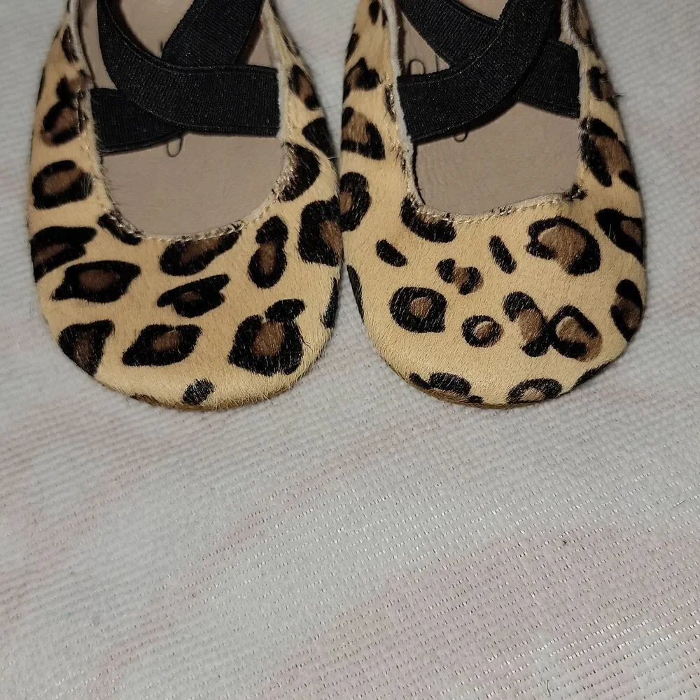 MONKEY FEET Cheetah Print Soft Bottom Leather Ballerina Moccasins Size 6-12 mths